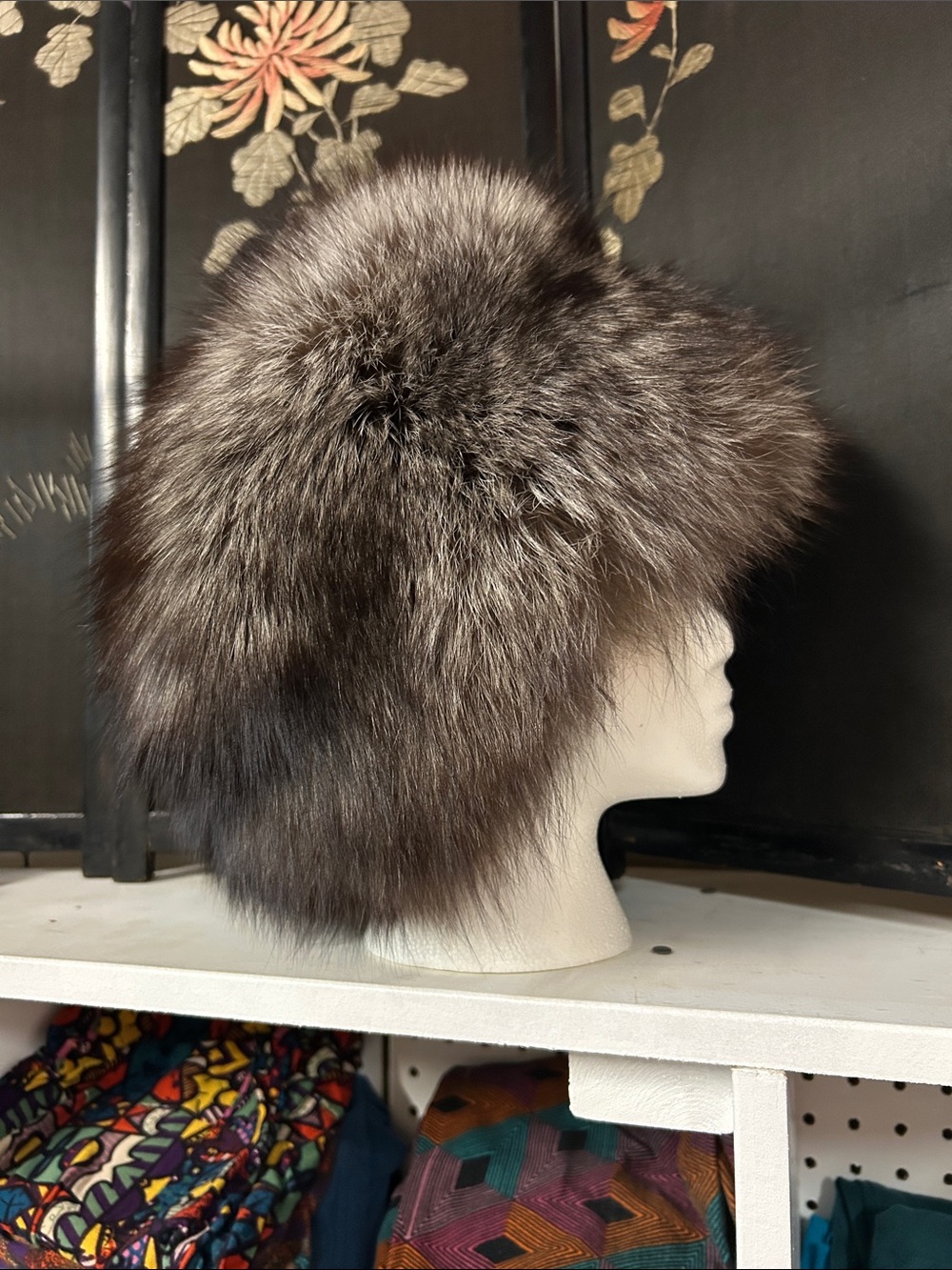 Vintage Silver Fox Fur Pillbox Hat - Brown and Gray Tones